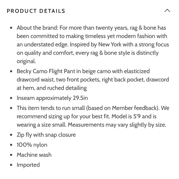 NEW Rag & Bone Womens Large Becky Camo Flight Pants Beige Camouflage NWT $350 - Picture 3 of 3